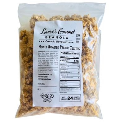 Lauras Gourmet Granola Clusters, Honey Roasted Peanut, 24 oz Bag  Organic, Vegan, Non-GMO, Gluten-Free, Sweet & Salty Snack, Whole Oats On-the-Go Protein Treat, Perfect for Yogurt, Smoothies