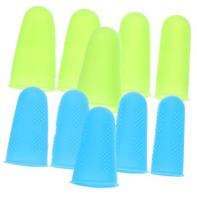 KOMBIUDA 10pcs Silicone Finger Protective Cover Anti-scalding Non-Slip Fingertip Sleeves for Cooking Crafting and Gaming Blue Green Large Medium Small