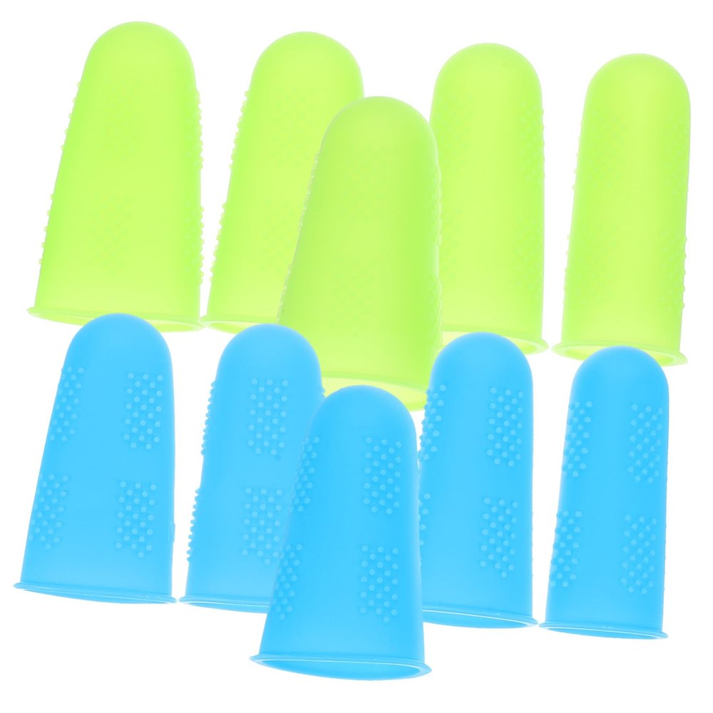 KOMBIUDA 10pcs Silicone Finger Protective Cover Anti-scalding Non-Slip Fingertip Sleeves for Cooking Crafting and Gaming Blue Green Large Medium Small