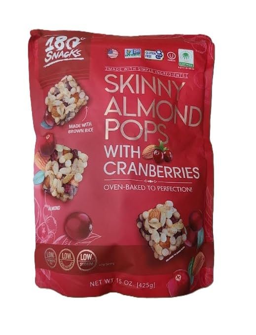 Skinny Almond Pops with Cranberries, Low Fat, Low Cholestrol, Low Sodium - 15 Ounces
