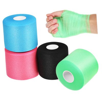 OSOLADY 4rolls Sponge Skin Mask Pre-wrap Tape Green Athletic Tape Sports Wraps Large Design