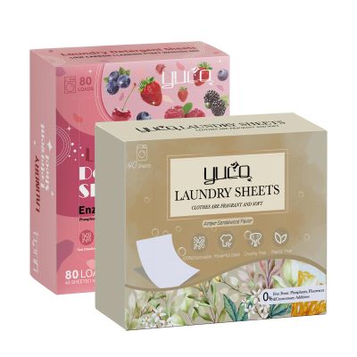 YUCO Laundry Detergent Sheets, Berry Scent 80 Loads (1 Pack) + Amber Sandalwood Scent 80 Loads (1 Pack), Total 160 Loads, Total 2 Packs