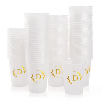 Lingringdcy 100 Monogrammed Cups Disposable Initial Plastic Cup 12 oz Wedding Personalized Cup for Wedding Reception Baby Shower Birthday Party(Letter D)