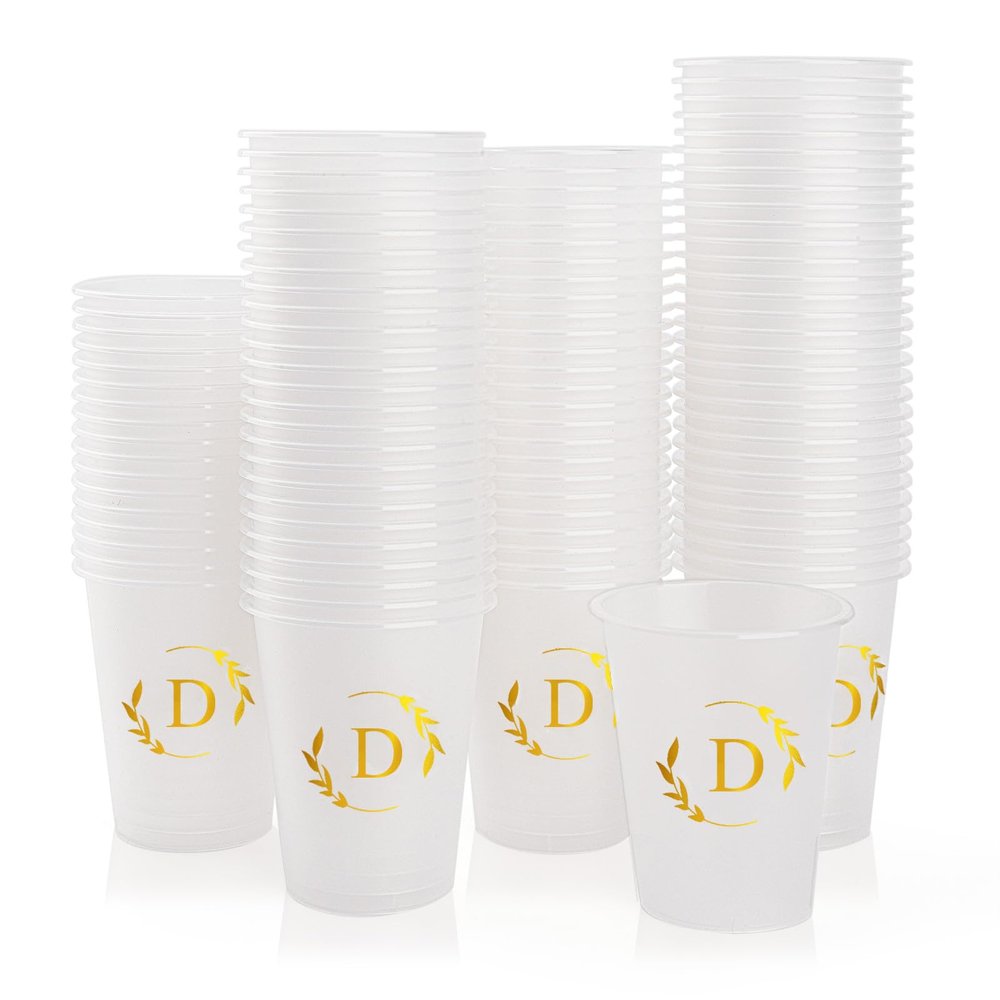 Lingringdcy 100 Monogrammed Cups Disposable Initial Plastic Cup 12 oz Wedding Personalized Cup for Wedding Reception Baby Shower Birthday Party(Letter D)