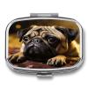 Small Pill Box 2 Compartment Medicine Pill Case Portable Cry Pug Printed Pill Container for Pocket Or Purse Pill Box Metal Medicine Vitamin Organizer view 1