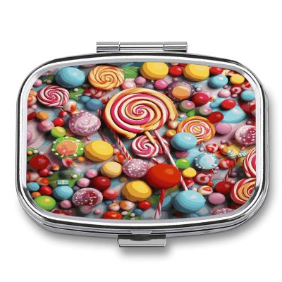 Small Pill Box 2 Compartment Medicine Pill Case Portable Candy Printed Pill Container for Pocket Or Purse Pill Box Metal Medicine Vitamin Organizer
