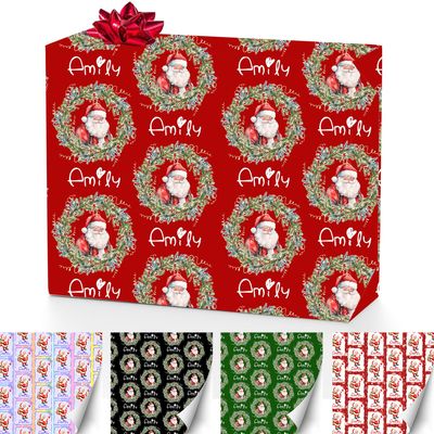 FnprtMo Personalized Christmas Wrapping Paper Wrapping Paper Roll with Name Personalized Wrapper with Repeating Name Santa Animals for Kids Girls Boys Birthday Anniversary Christmas