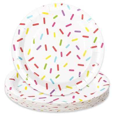 Whaline Confetti Sprinkle Paper Plate Cute Donut Disposable Plate Dessert Dinnerware Plates 9 Inch for Birthday Baby Shower Wedding Party Supplies Table Decor, 24Pcs