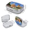 Small Pill Box 2 Compartment Medicine Pill Case Portable Spanish Cities Printed Pill Container for Pocket Or Purse Pill Box Metal Medicine Vitamin Organizer view 2
