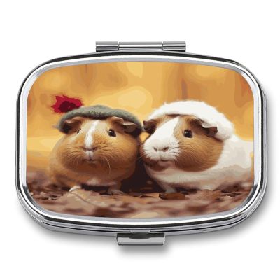 Small Pill Box 2 Compartment Medicine Pill Case Portable Cute Guinea Pigs Printed Pill Container for Pocket Or Purse Pill Box Metal Medicine Vitamin Organizer