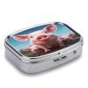 Small Pill Box 2 Compartment Medicine Pill Case Portable Funny Cute Pig Printed Pill Container for Pocket Or Purse Pill Box Metal Medicine Vitamin Organizer view 3