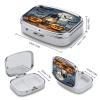 Small Pill Box 2 Compartment Medicine Pill Case Portable Terrifying Pumpkin Coal Oil Lamp Printed Pill Container for Pocket Or Purse Pill Box Metal Medicine Vitamin Organizer view 2