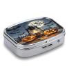 Small Pill Box 2 Compartment Medicine Pill Case Portable Terrifying Pumpkin Coal Oil Lamp Printed Pill Container for Pocket Or Purse Pill Box Metal Medicine Vitamin Organizer view 3