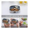 Small Pill Box 2 Compartment Medicine Pill Case Portable Terrifying Pumpkin Coal Oil Lamp Printed Pill Container for Pocket Or Purse Pill Box Metal Medicine Vitamin Organizer view 4