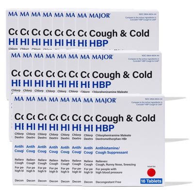 MAJOR Cough and Cold HBP Tablets - Antihistamine and Cough Suppressant for People with High Blood Pressure - Dextromethorphan HBr, Chlorpheniramine Maleate - 16 Count (24 Pack)