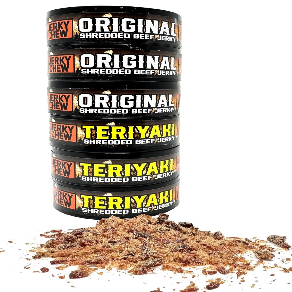 Glenwood Variety Pack of Beef Jerky Chew, Shredded Beef Jerky, Teriyaki and Original 0.32 oz Cans (6 Pack)