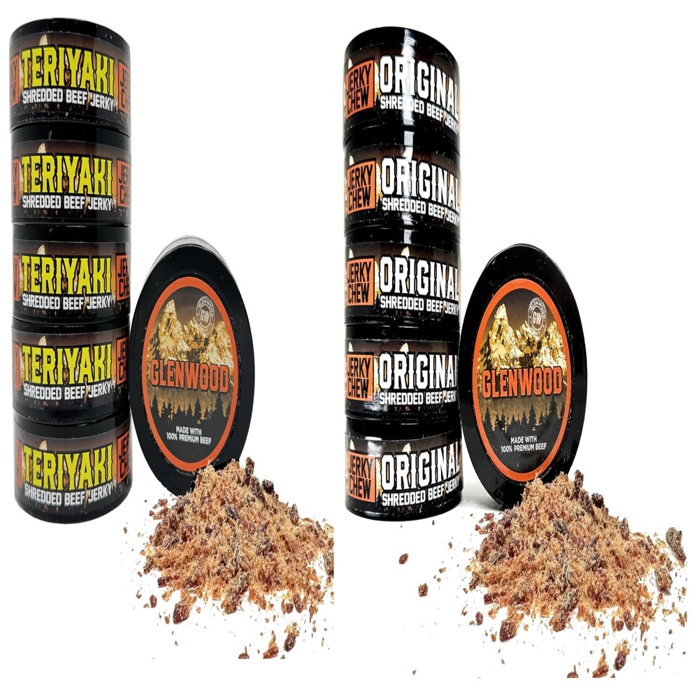 Glenwood Variety Pack of Beef Jerky Chew, Shredded Beef Jerky, Teriyaki and Original 0.32 oz Cans (12 Pack)