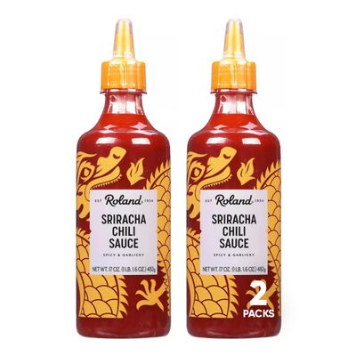 Roland Sriracha Chili Sauce, Spicy Garlic Hot Sauce, 2 Pack (17oz Each)  Authentic Flavor for Tacos, Soups & More