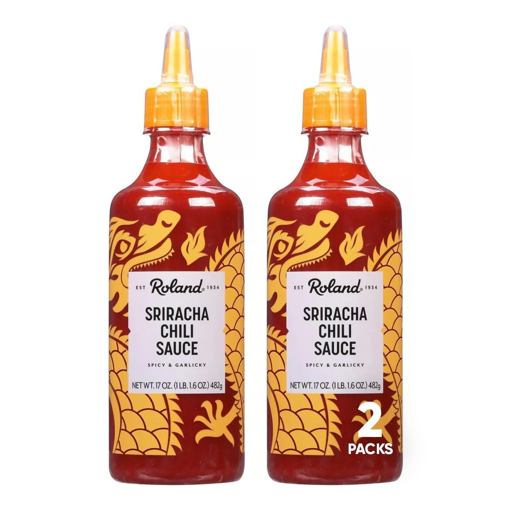 Roland Sriracha Chili Sauce, Spicy Garlic Hot Sauce, 2 Pack (17oz Each) Authentic Flavor for Tacos, Soups & More