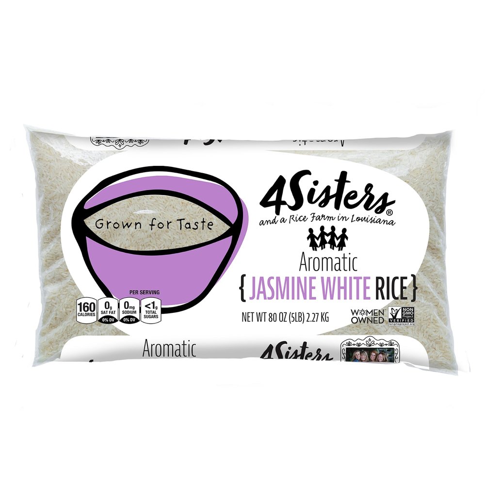 4Sisters - Premium Long Grain Aromatic Jasmine White Rice - Sustainably Grown - Women Owned - Farm to Table (5 lb)