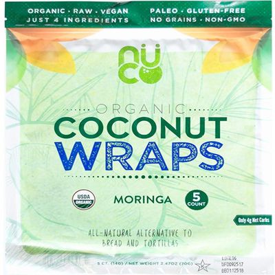 Nuco Organic Gluten-Free Coconut Wraps with Moringa, 9" Each, 12 Packs of 5 Wraps Each, All Natural Bread and Tortilla Alternative