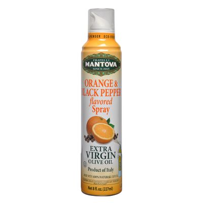 Mantova Orange & Black Pepper Extra Virgin Olive Oil Spray, All-Natural, No Additives, 6 Pack 8 oz, Product of Italy