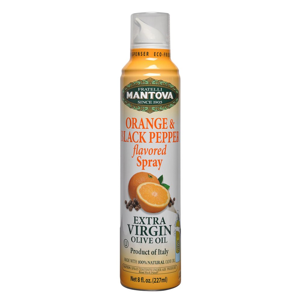 Mantova Orange & Black Pepper Extra Virgin Olive Oil Spray, All-Natural, No Additives, 6 Pack 8 oz, Product of Italy