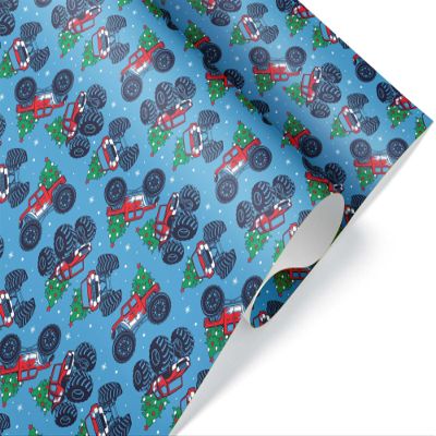 Giftini Monster Truck Xmas Gift Wrap, Christmas Motosport Thick Wrapping Paper, For Mudder Truck Lovers, Monster Jam Theme Party Winter Holiday Present (Fun Monster, 6 foot x 30 inch roll)