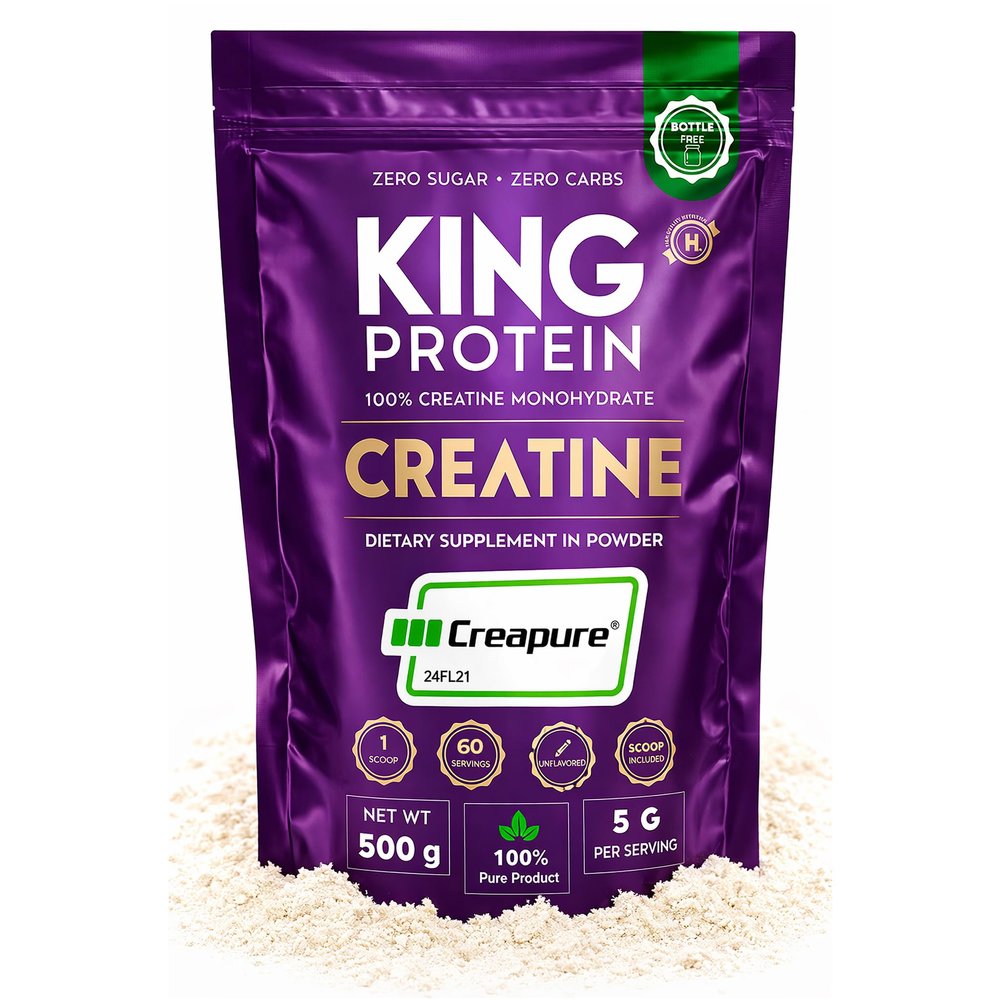 KING Protein 100% Pure Unflavored Creatine Monohydrate Powder | 5g per Serving | Vegan & Sugar Free | Creapure Monohydrate Creatine Powder & Scoop Included | 500g Bulk Bag, 100 Servings