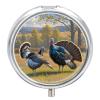 A Pair of Wild Turkeys Pill Box for Pocket Round Pill Box 3 Compartment Decorative Portable Travel Pill Holder Tablet Vitamin Organizer Mini Pill Case view 1