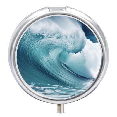 Waves Pill Box for Pocket Round Pill Box 3 Compartment Decorative Portable Travel Pill Holder Tablet Vitamin Organizer Mini Pill Case