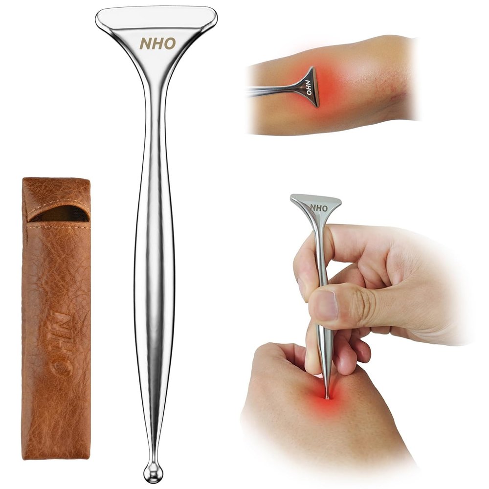 NHO 2-in-1 Acupuncture Pen,Fascia Blaster for Pain Relief, Stainless Steel Gua Sha Scraper & Acupressure Massage Pen, Dual-Ended Fascia Release Tool for Muscle, Neck, Face, Plantar Fasciitis Relief