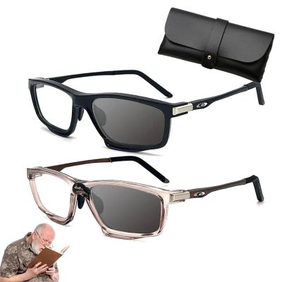 IVYDREVER Sports Outdoor Aluminum Magnesium Ultra-Light Color-Changing Multi-Focal Reading Glasses, Anti Blue Light Glasses (2PCS-B,+3.50)