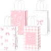 12Pcs Pink Bow Party Favor Bags Bows Themed Goodie Bag Candy Bags for Birthday Bachelorette Parties Decoration Coquette Bow Gift Treat Bag with Handles for Bridal Engagement Baby Shower Party Supplies view 1