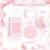12Pcs Pink Bow Party Favor Bags Bows Themed Goodie Bag Candy Bags for Birthday Bachelorette Parties Decoration Coquette Bow Gift Treat Bag with Handles for Bridal Engagement Baby Shower Party Supplies view 3