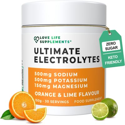 Love Life Supplements Ultimate Electrolytes Powder, 500mg Sodium, 500mg Potassium, 150mg Magnesium, 30 Servings, Himalayan Salt, Hydration & Rehydration, Orange & Lime, Zero Sugar, Vegan
