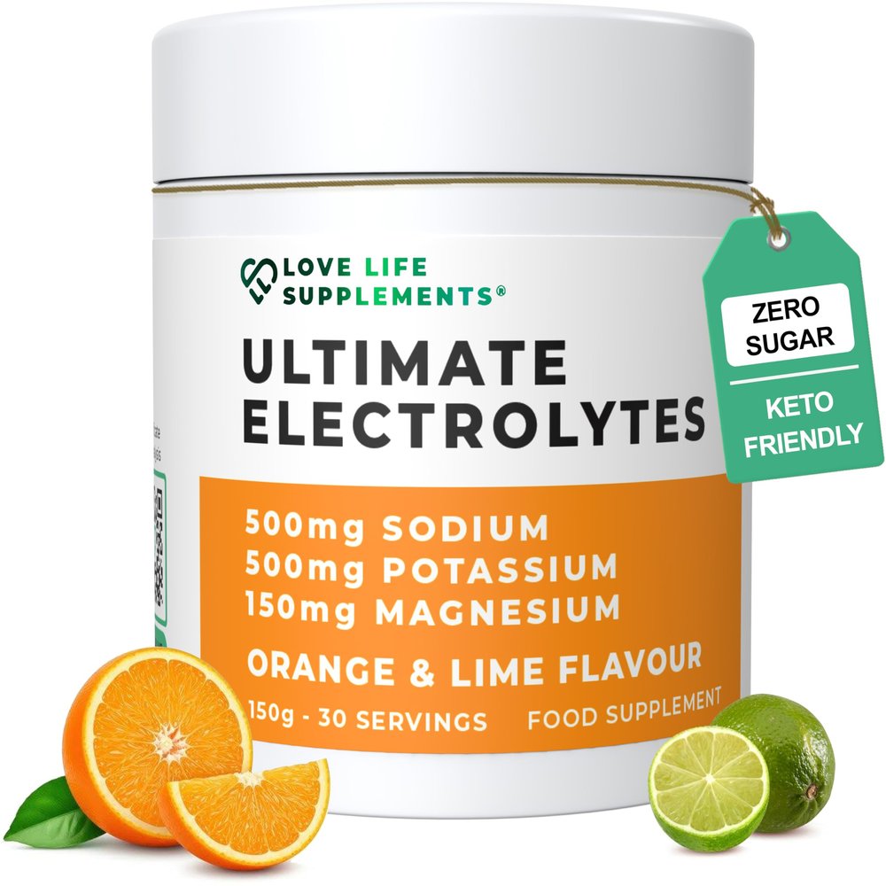 Love Life Supplements Ultimate Electrolytes Powder, 500mg Sodium, 500mg Potassium, 150mg Magnesium, 30 Servings, Himalayan Salt, Hydration & Rehydration, Orange & Lime, Zero Sugar, Vegan