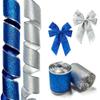 2 Rolls Christmas Ribbon for Wreath Bows Wrapping Gifts,Blue and Silver Glitter Wired Ribbon for Gift Wrapping Party Supplies Decoration DIY Crafts 2.5" X 10 Yard Wired Winter Christmas Wreath Ribbon view 1