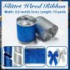 2 Rolls Christmas Ribbon for Wreath Bows Wrapping Gifts,Blue and Silver Glitter Wired Ribbon for Gift Wrapping Party Supplies Decoration DIY Crafts 2.5" X 10 Yard Wired Winter Christmas Wreath Ribbon view 2