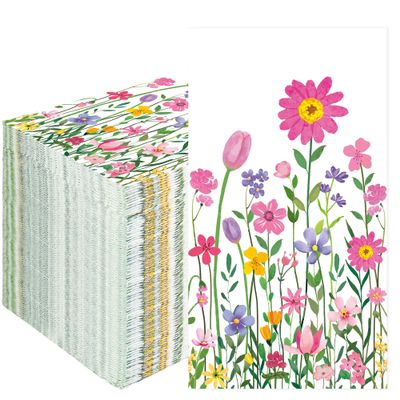 100 PCS Spring Floral Guest Napkins Disposable Flower Paper Napkins 3-Ply Watercolor Wildflower Napkin Hand Towels for Wedding Birthday Bridal Flower Themed Party Supplies,4.3 x 7.9 inch