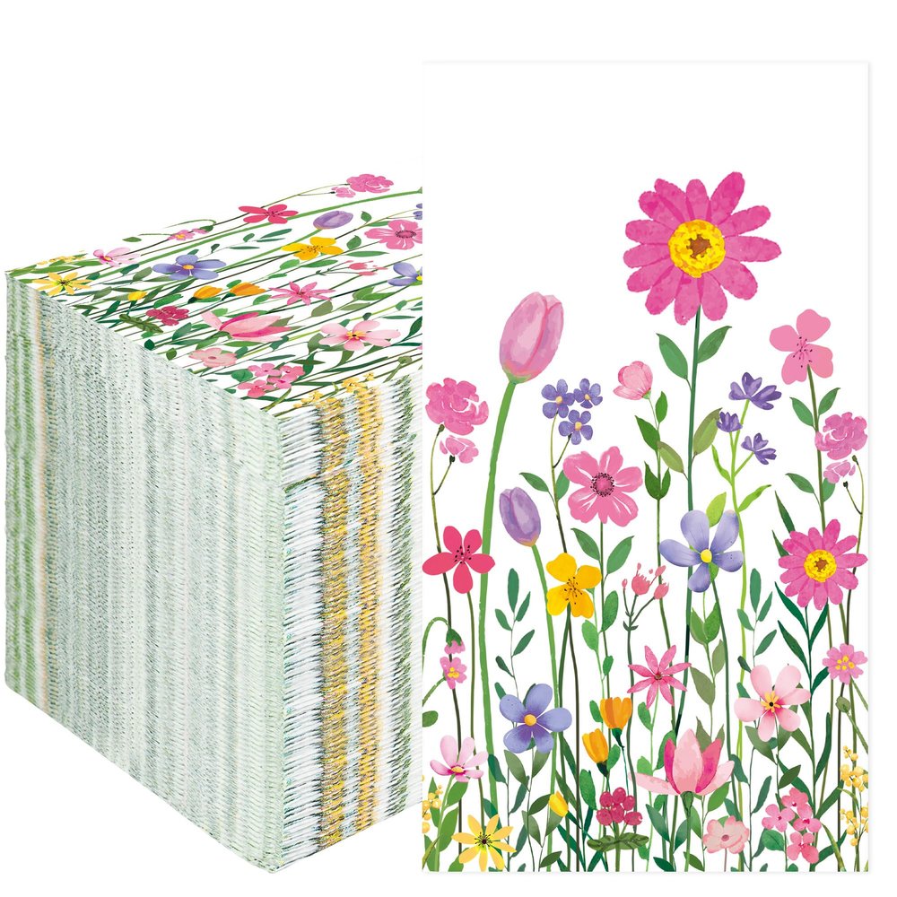 100 PCS Spring Floral Guest Napkins Disposable Flower Paper Napkins 3-Ply Watercolor Wildflower Napkin Hand Towels for Wedding Birthday Bridal Flower Themed Party Supplies,4.3 x 7.9 inch