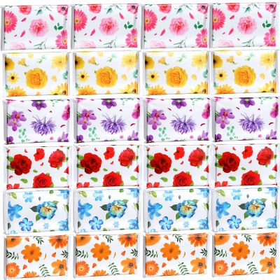 24 Packs Travel Size Tissue Pocket Slim Pack Facial 3 Ply Wallet Size Pocket Tissues for Travel Wedding Party Favors, 6 Styles(Colorful Flower)