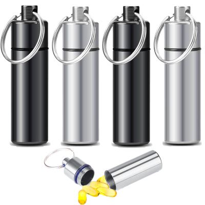 4pcs Metal Pill Case with Keychain - Waterproof Travel Pill Organizer, Portable Medicine Container for Outdoor Camping