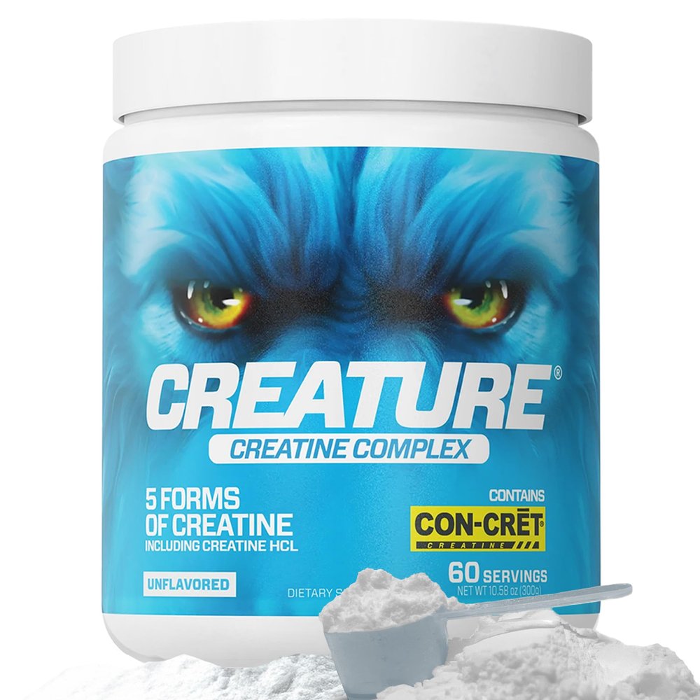 CREATURE Creatine Complex - Creatine Monohydrate Powder with 5 Types of Creatine Including Con-Crt Creatine HCL, Promotes Muscle, Strength, Endurance, Brain Health, Unflavored, 300g 60 Servings
