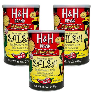 30 Second Salsa Mix Seasoning - Mild (3-Ea. 16-oz Cans, 48-oz Total, Makes 78-Batches of Salsa, 1.00-Each. Southwestern Style)