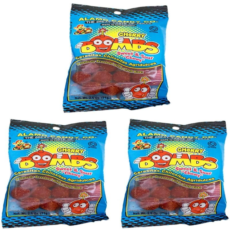 Alamo Cherry Bombs Mexican Candy Sweet & Sour, 2.5 Ounces (Pack of 3)