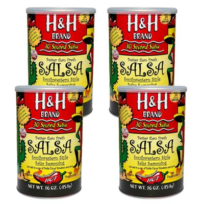 30 Second Salsa Mix Seasoning - Hot (4-Ea. 16-oz Cans, 64-oz Total, Makes 104-Batches of Salsa, 0.97-Each. Southwestern Style)
