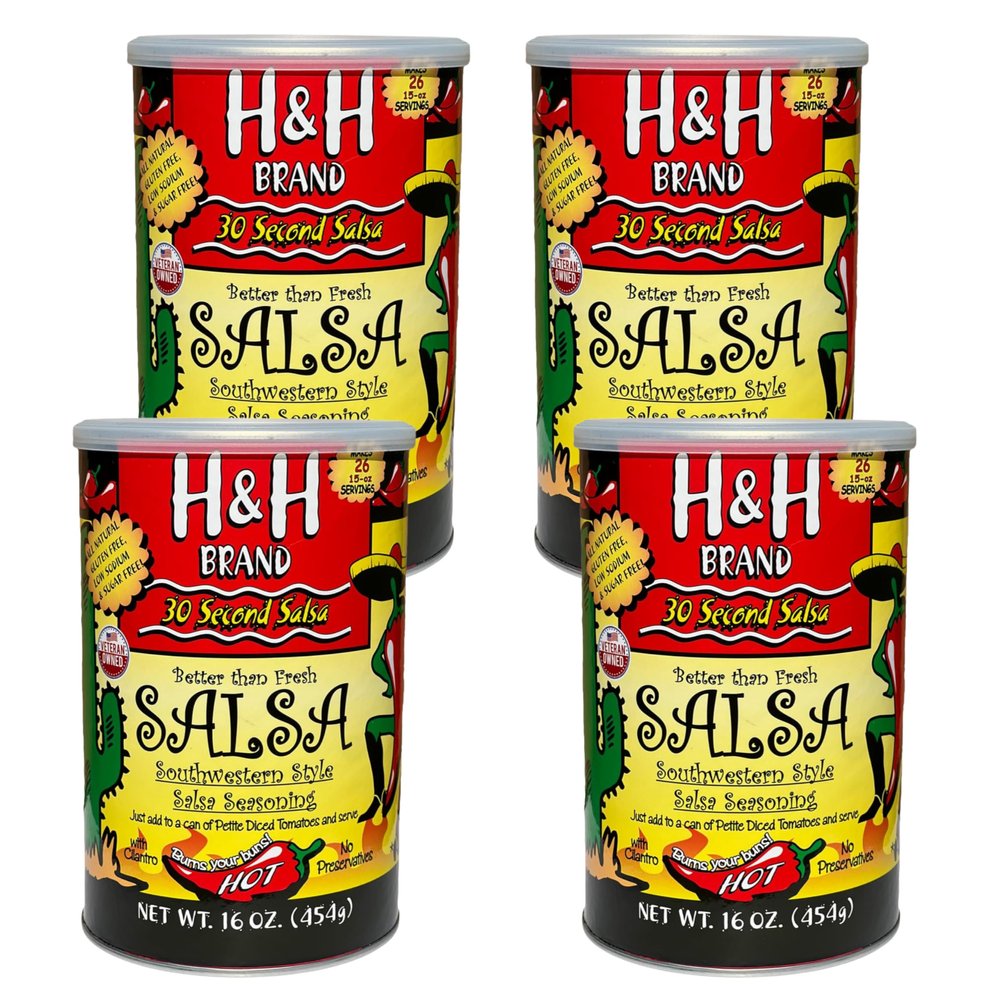 30 Second Salsa Mix Seasoning - Hot (4-Ea. 16-oz Cans, 64-oz Total, Makes 104-Batches of Salsa, 0.97-Each. Southwestern Style)