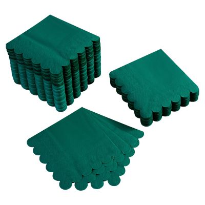 200 Pack Cocktail Napkin 2-Ply Scalloped Edged Dessert Napkins Folded 5 x 5 Inches Disposable Napkins for Dinner Wedding Birthday Party Bridal Anniversary Reception Event (Dark Green)