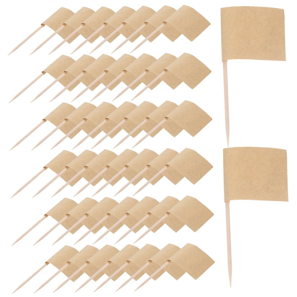 LABRIMP 100pcs Cake Flag Toothpicks Kraft Dessert Sticks for Parties Fruits and Cocktails for Birthday Celebrations and Themed Events
